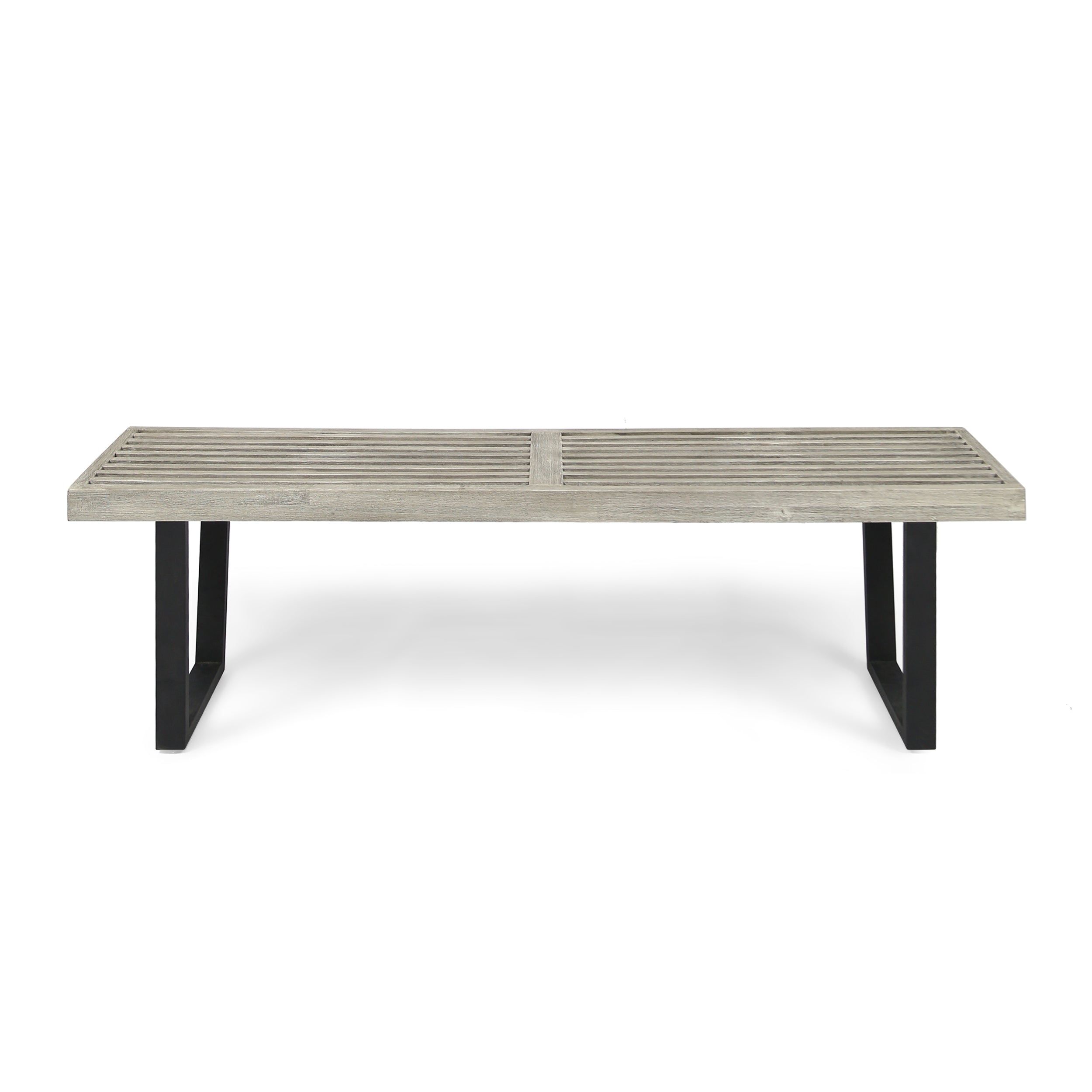 Intrinsic Outdoor Dining Bench with Iron Legs and Slat Top, Black+ Gray - Grand Goldman Shop