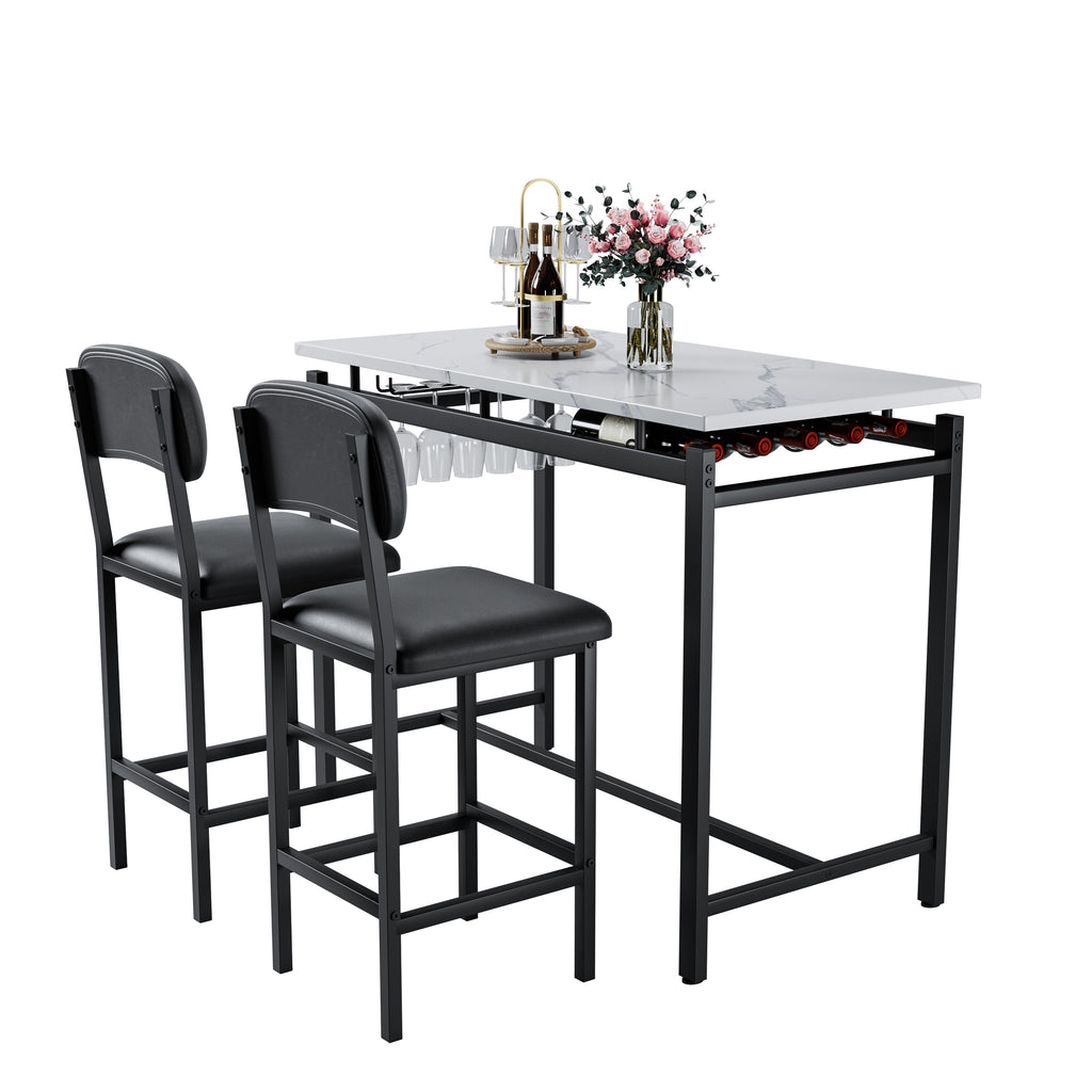 Kitchen Table Set, Dining Table and Chairs for 2, 3 Piece Dining Room Table Set with 2 Upholstered Chairs, Bar Dining Table Set for Small Spaces, Apartment, Breakfast, Pub, Rustic Black - Grand Goldman Shop