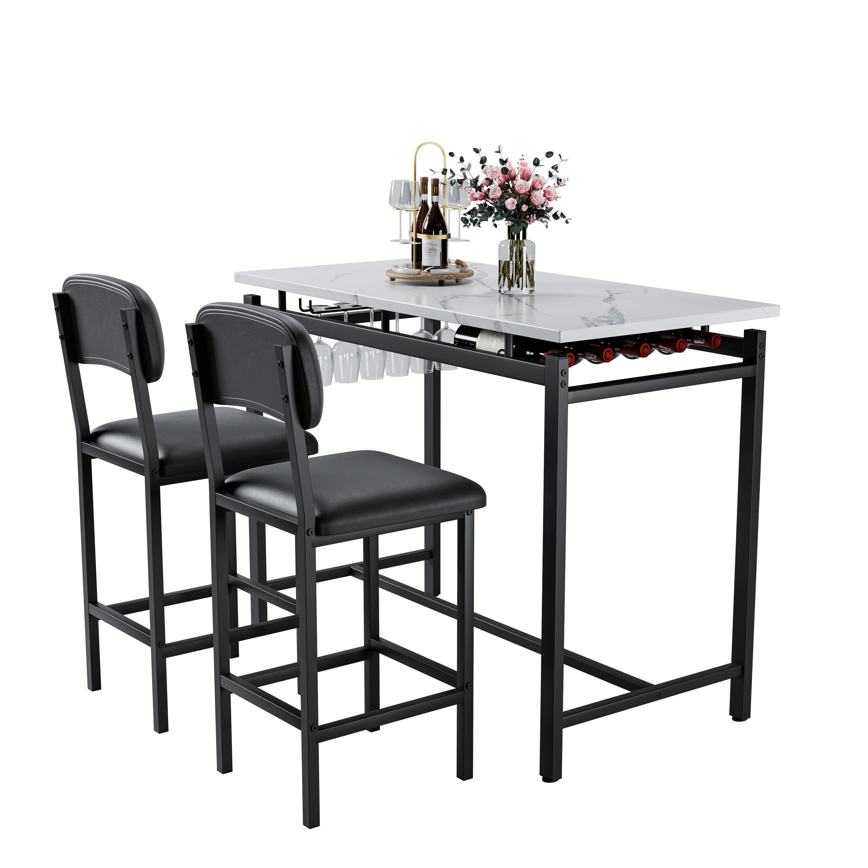 Kitchen Table Set, Dining Table and Chairs for 2, 3 Piece Dining Room Table Set with 2 Upholstered Chairs, Bar Dining Table Set for Small Spaces, Apartment, Breakfast, Pub, Rustic Black - Grand Goldman Shop