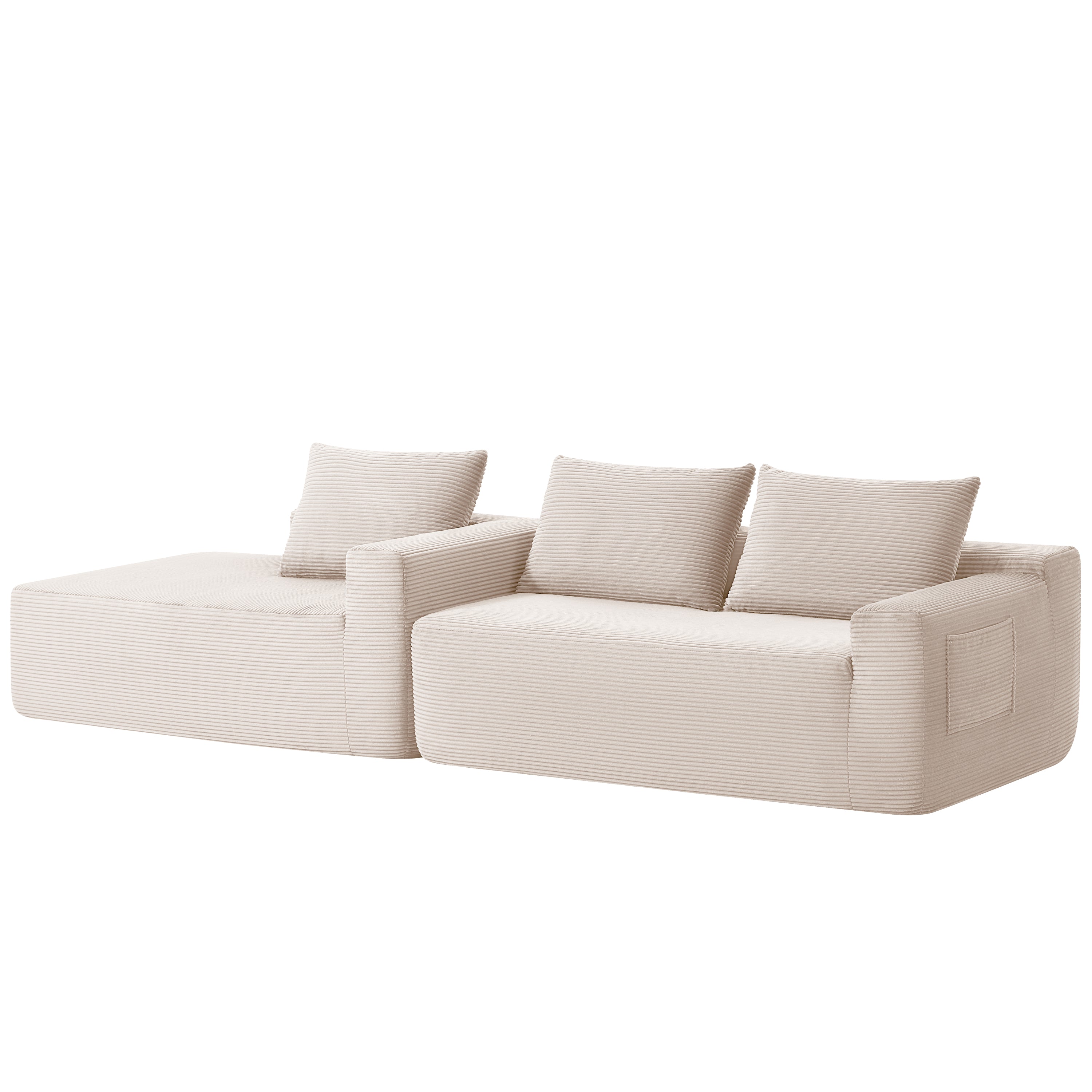 96.9''Cloud Sectional Couch with L-Shaped Chaise,Modern Modular Sofa with Deep Seat, Upholstered Couches for Living Room Bedroom,No Assembly Required,(Corduroy Fabric),White - Grand Goldman Shop
