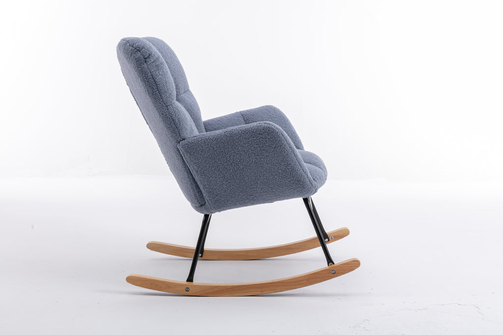 050-Teddy Fabric Rocking Gilder Nursery Chair For Living Room Indoor,Light Blue - Grand Goldman Shop