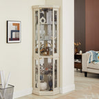 Corner Glass Cabinet Lighted Curio Cabinet Corner Display Case for Living Room, Curio Cabinet, Antique collection, Wine,Bar Glass Storage Light Included, Antique White - Grand Goldman Shop