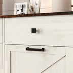 Farmhouse Barn Door Style Double Tilt Out Trash Cabinet for 20 Gallon Cans with Free Standing Recycling and Laundry Storage, Antique White & Brown Woodgrain - Grand Goldman Shop