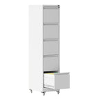 Heavy Duty 5 Drawer Metal Vertical File Cabinet with Lock and Wheels for Home Office, White, 17.72'D x 14.96'W x 64.21'H - Gr