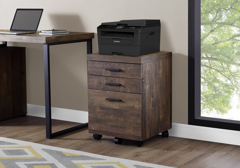 File Cabinet, Rolling Mobile, Storage Drawers, Printer Stand, Office, Work, Brown Laminate, Contemporary, Modern | Premium Ho