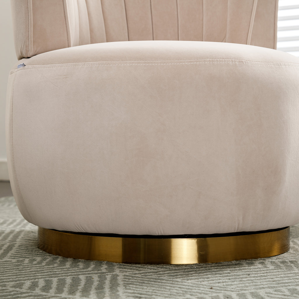 Swivel Barrel Accent Sofa Chair, 360 Degree Rotation, Fluffy Velvet Fabric, Beige, 25.20'' x 25.59'' x 26.38'' - Grand Goldman Shop