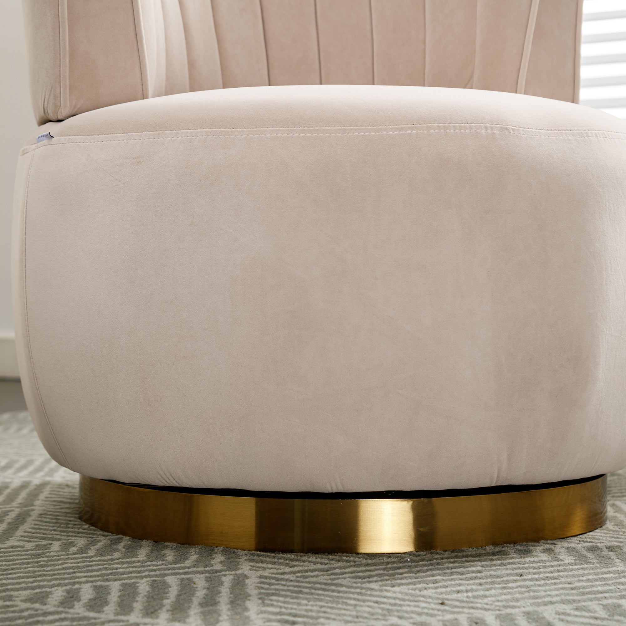 Swivel Barrel Accent Sofa Chair, 360 Degree Rotation, Fluffy Velvet Fabric, Beige, 25.20'' x 25.59'' x 26.38'' - Grand Goldman Shop