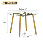 Modern minimalist style circular transparent tempered glass table, tempered glass tabletop, golden metal legs, suitable for kitchen, dining room, and living room, 42 '* 42' * 29.5 '1123r - Grand Goldman Shop