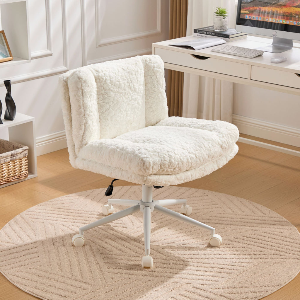 W26.4 inch  Wider Seat Office Chair,Artificial rabbit hair Home Office Chair with Metal Base,Adjustable Desk Chair Swivel Off