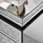 Mirrored Nightstand with 3 Drawers, Silver Nightstand with Crystal Inlay, Mirror End Table, Modern Bedside Table, Glass Table for Bedroom, 13.8''W x 17.7' L x 23.6' H - Grand Goldman Shop