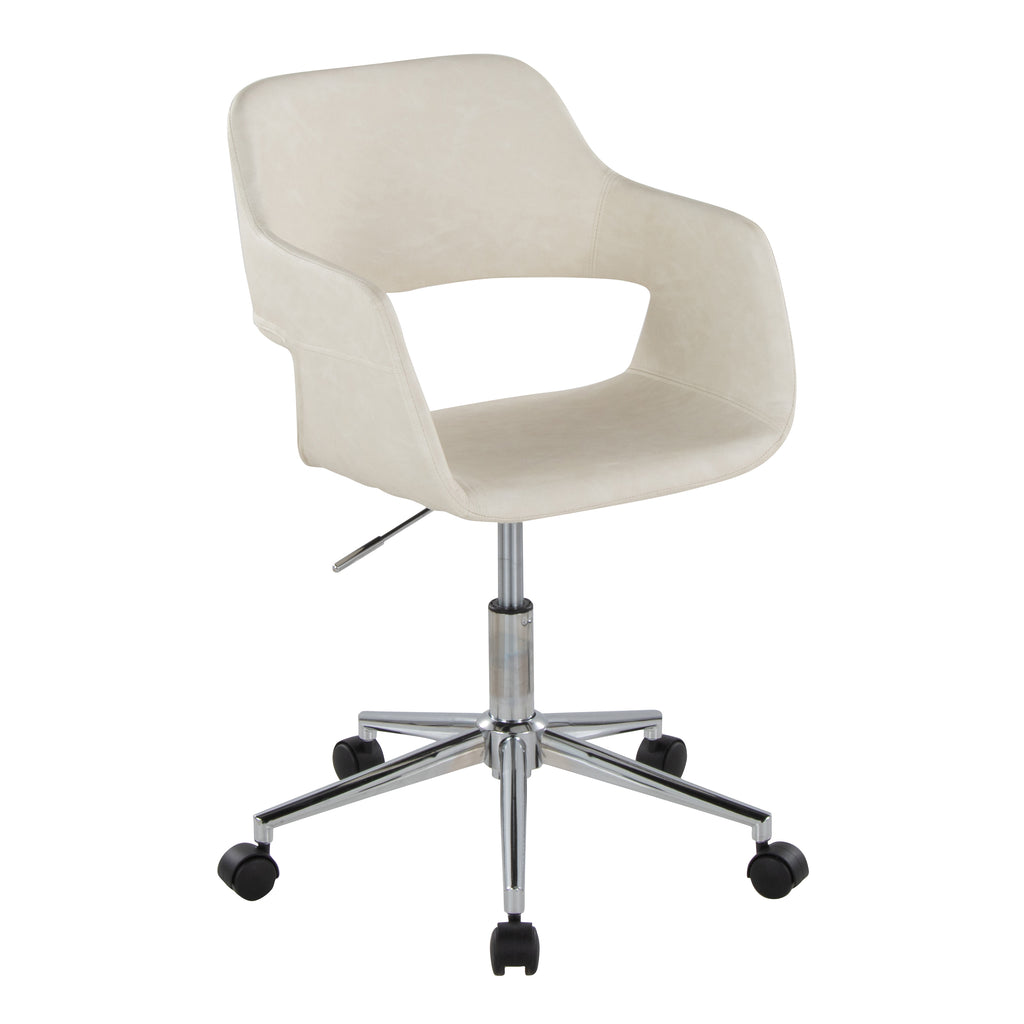 Contemporary Task Chair in Chrome Metal and Cream Faux Leather | Premium Home Decor - Grand Goldman