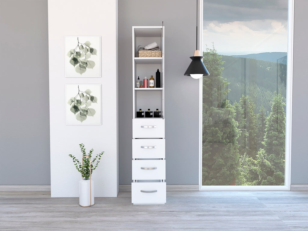 Vanguard Linen Cabinet, Three Shelves, Four Drawers -White - Grand Goldman