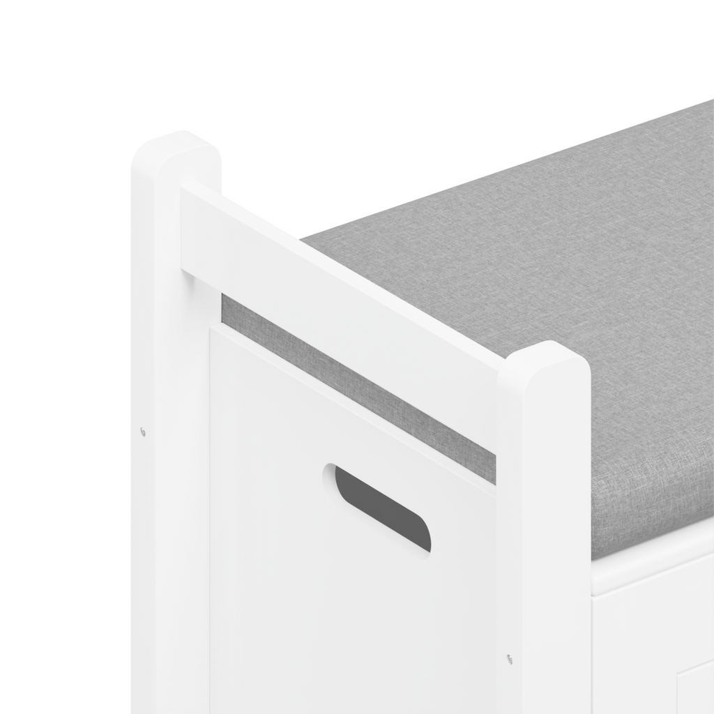 Kids Toy Box Chest White Storage Cabinet with Cushion Seat Bench Flip-Top Lid Safety Hinge for Nursery Playroom | Premium Hom