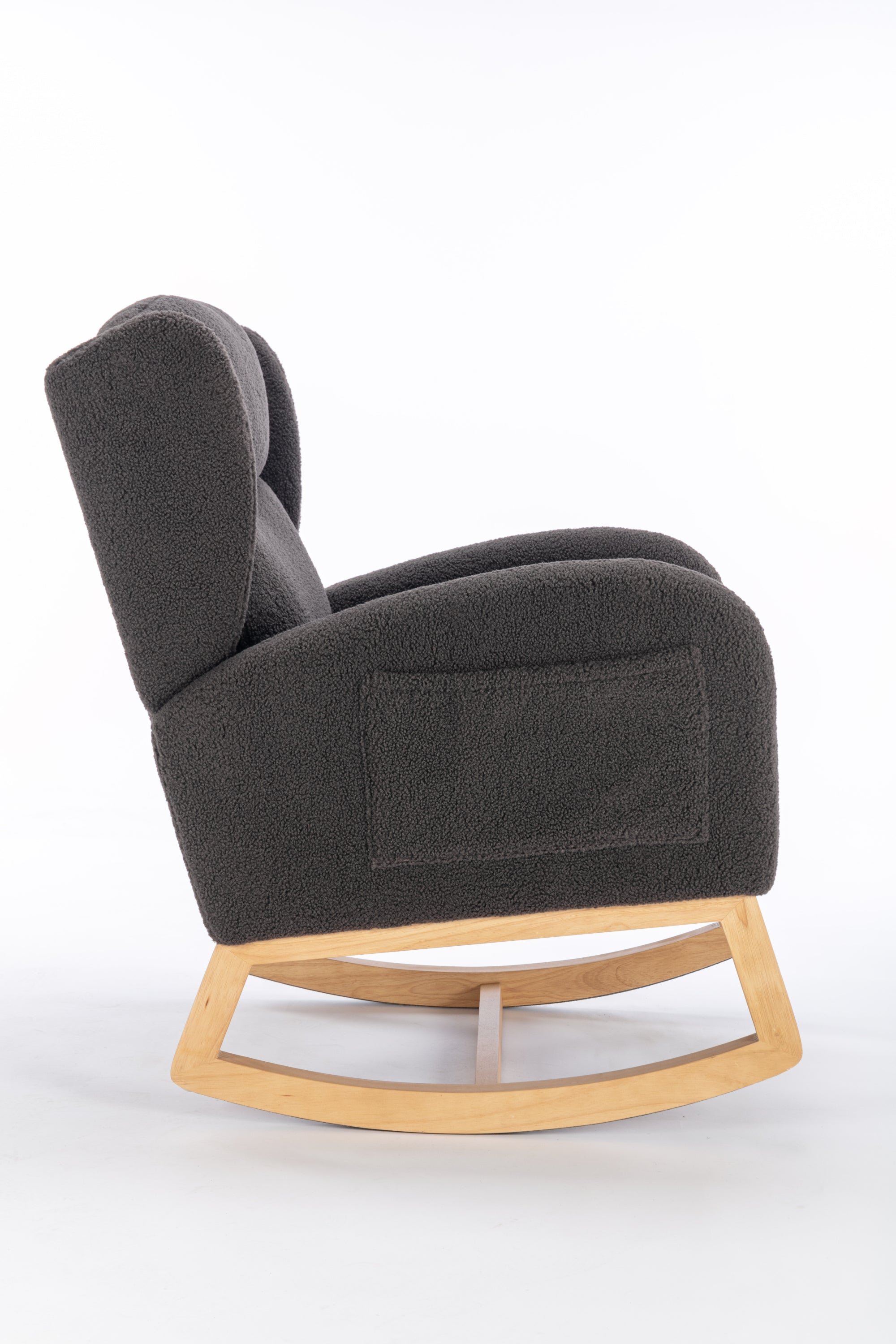 049-Teddy Fabric Rocking Chair With Packet Wood Legs,Dark Gray - Grand Goldman Shop