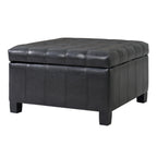 Black PU Storage Ottoman with Rubber Wood Legs, 30.25'' Square Tufted Indoor Ottoman with Lift-Top Storage for Living Room, Bedroom & Entryway,300lbs Weight Capacity - Grand Goldman Shop