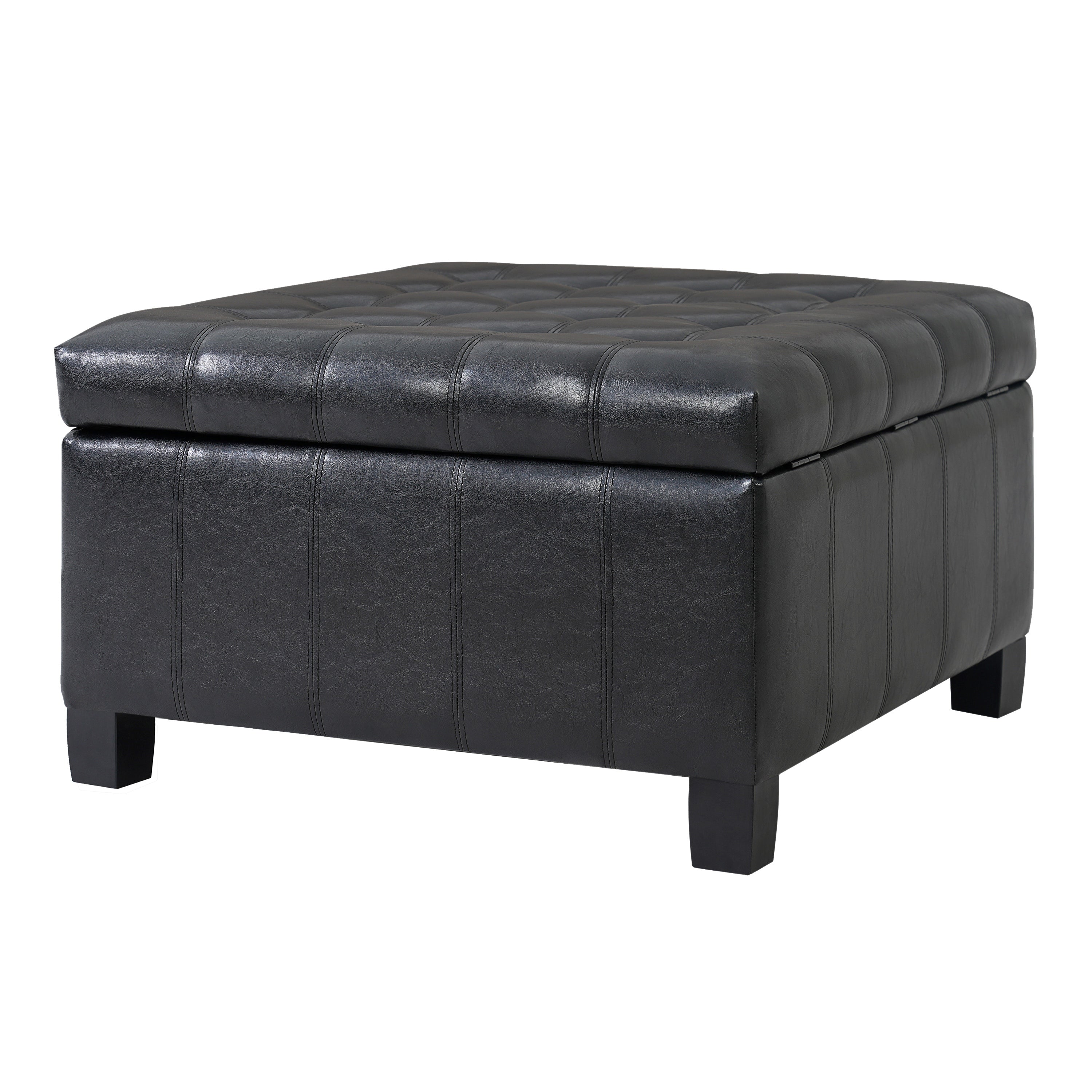 Black PU Storage Ottoman with Rubber Wood Legs, 30.25'' Square Tufted Indoor Ottoman with Lift-Top Storage for Living Room, Bedroom & Entryway,300lbs Weight Capacity - Grand Goldman Shop