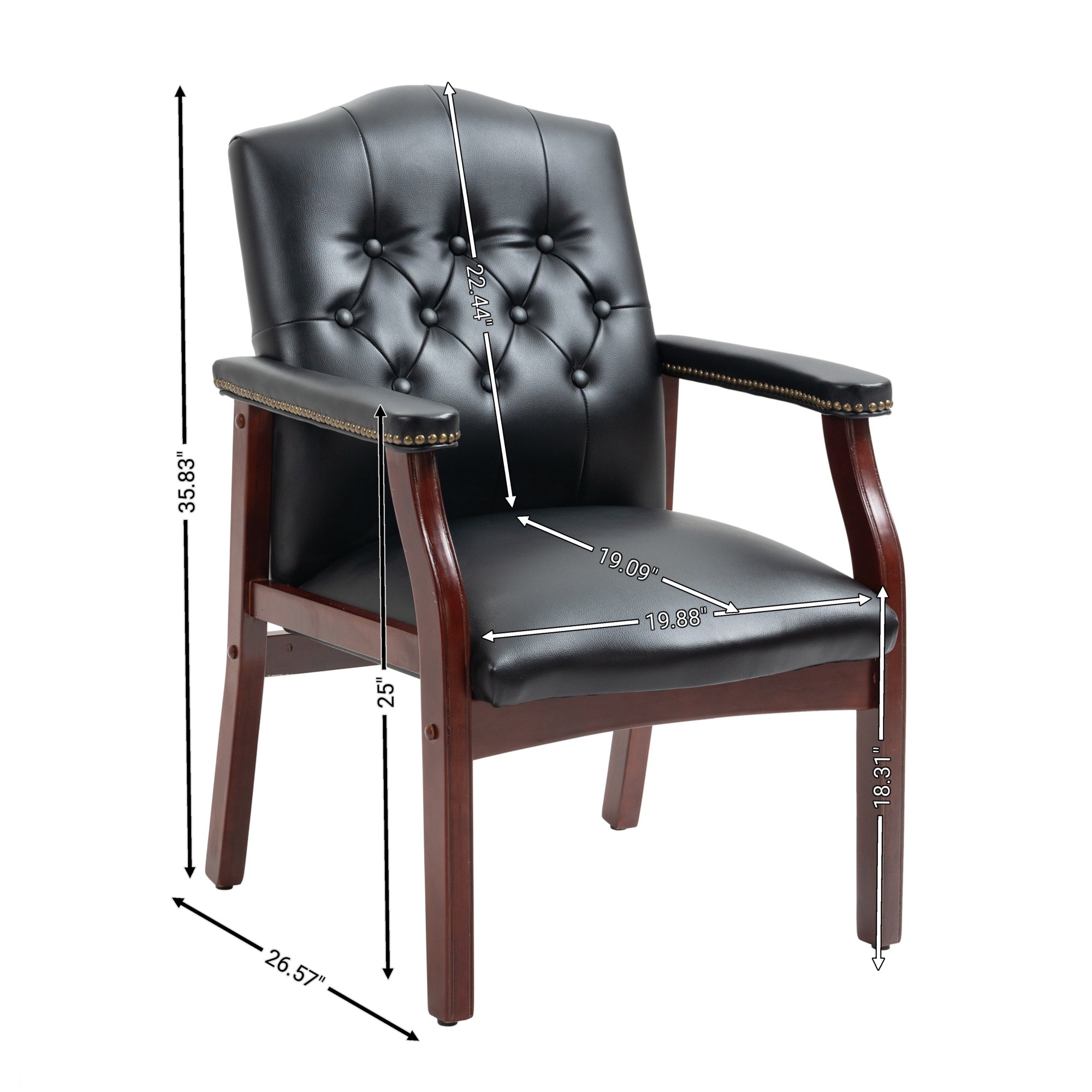 Leather Reception Guest Chairs  W/Padded Seat and Arms Ergonomic Mid-Back Office Executive Side Chair for Meeting Waiting Roo