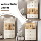 Portable Wardrobe Closet Storage Organizer with 17 Magnetic Doors, 17 Cubes, Hanging Rod & 6 Hangers, Creamy White Polypropylene Closet for Clothes, Baby Items, and Household Storage - Grand Goldman Shop