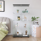 Two-door Glass Display Cabinet 4 Shelves with Door, Floor Standing Curio Bookshelf for Living Room Bedroom Office,  64.7'*31.
