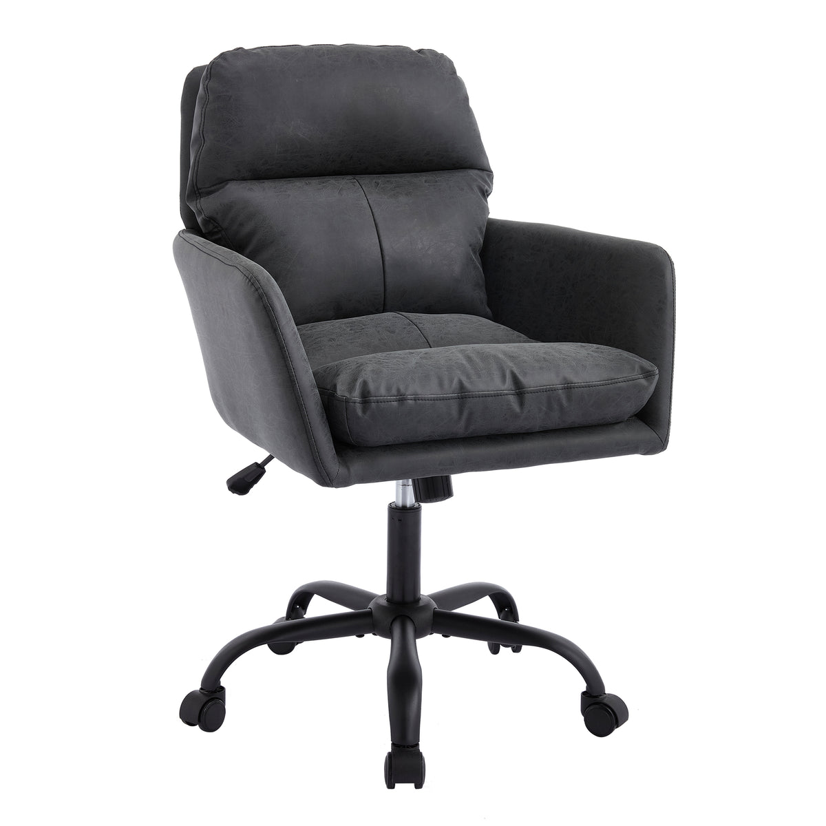 TY Adjustable Office Chair, Ergonomic Swivel Chair, Black Leather, Comfortable for Long Sitting, Versatile Home and Office Us
