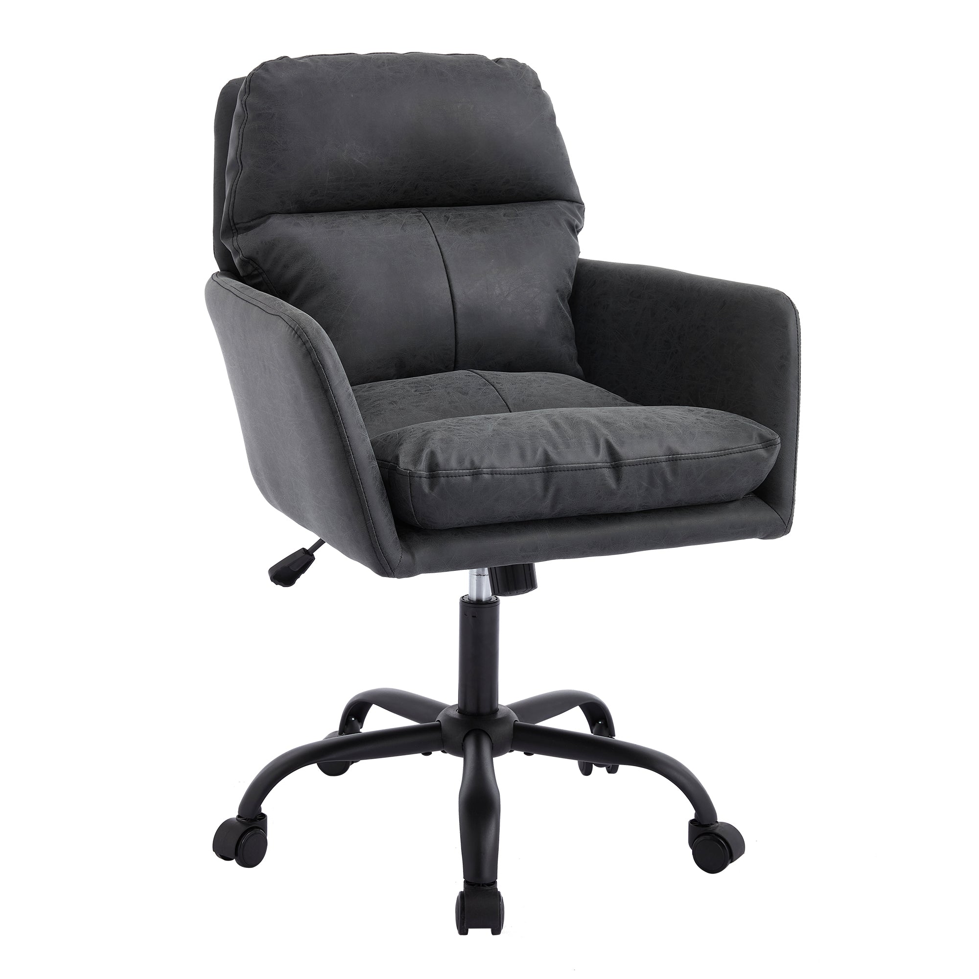 TY Adjustable Office Chair, Ergonomic Swivel Chair, Black Leather, Comfortable for Long Sitting, Versatile Home and Office Us