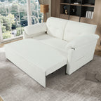 Convertible Pull-Out Queen Sleeper Sofa, 3-in-1 Loveseat with Side Storage & 8 Silent Casters, Beige Chenille Fabric, Fits Living Room, Bedroom, Apartment - Grand Goldman Shop