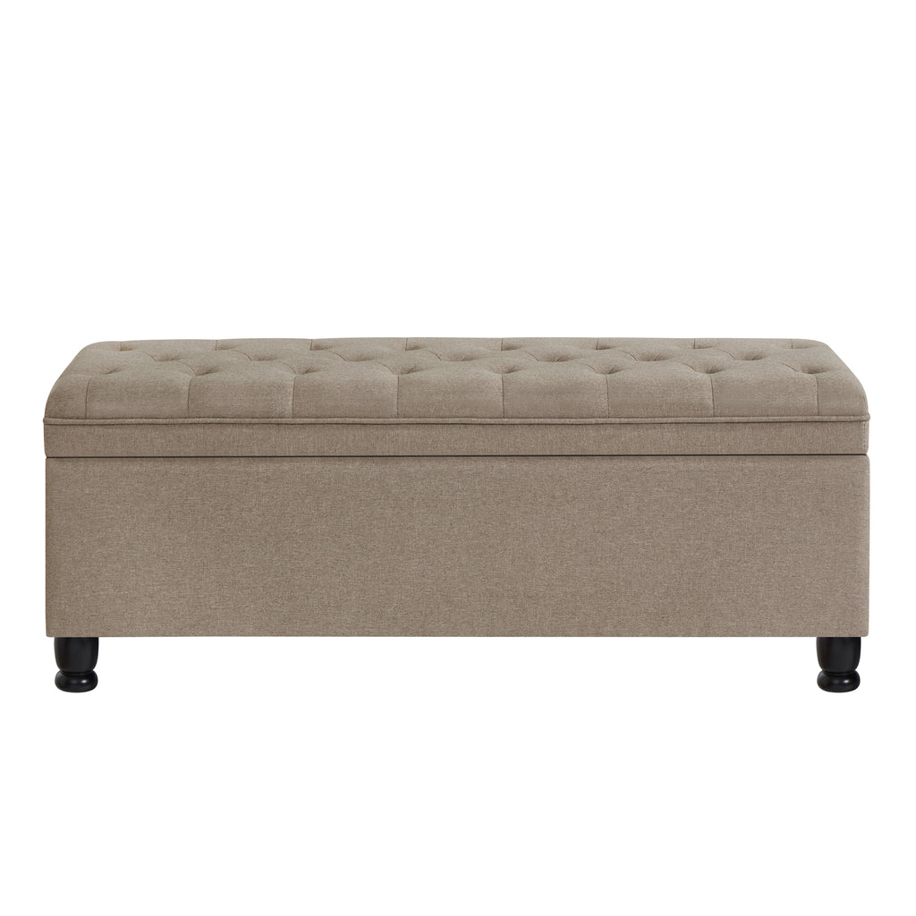 Upholstered tufted button storage bench ,Linen fabric entry bench with spindle wooden legs, Bed bench- Linen - Grand Goldman Shop