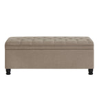 Upholstered tufted button storage bench ,Linen fabric entry bench with spindle wooden legs, Bed bench- Linen - Grand Goldman Shop