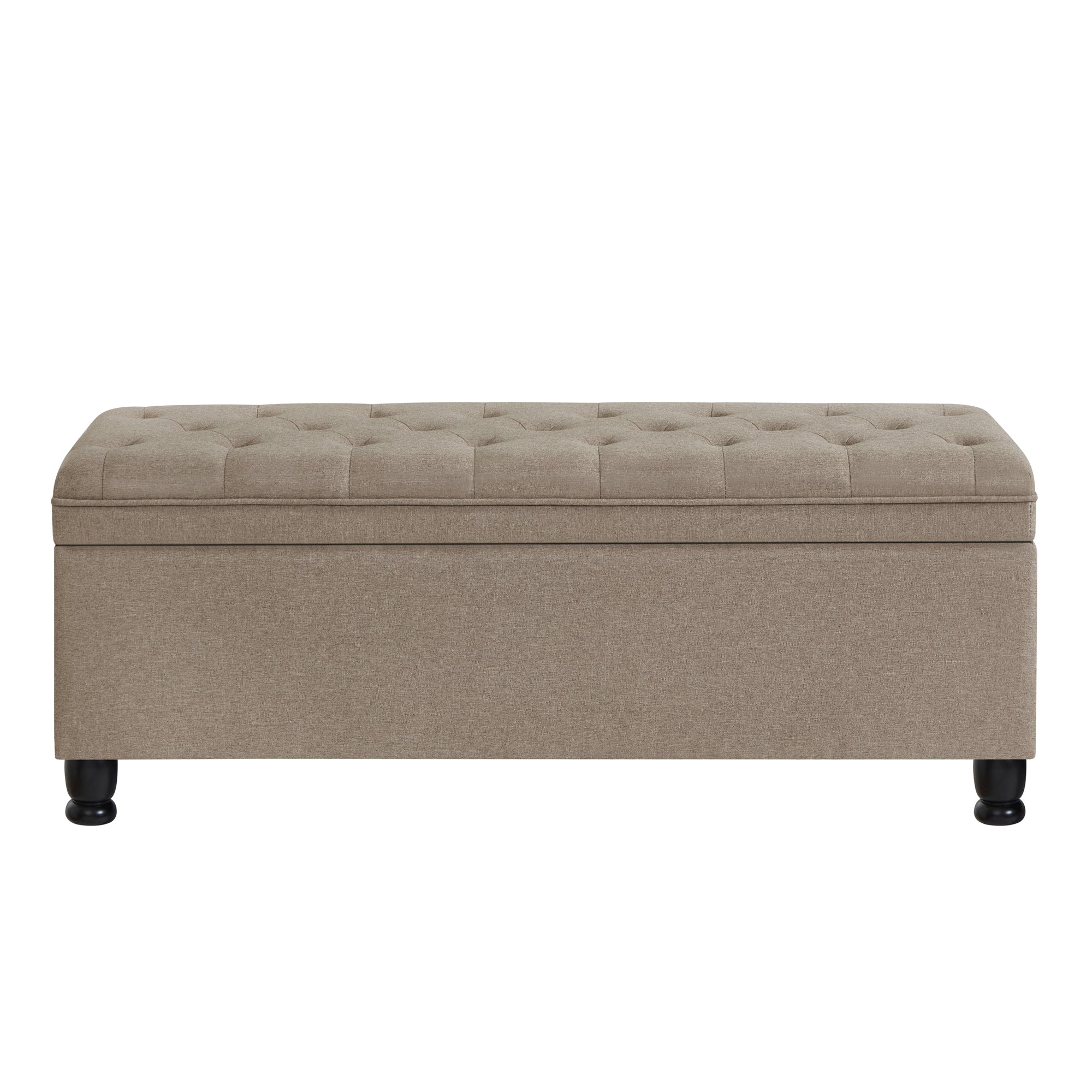 Upholstered tufted button storage bench ,Linen fabric entry bench with spindle wooden legs, Bed bench- Linen - Grand Goldman Shop