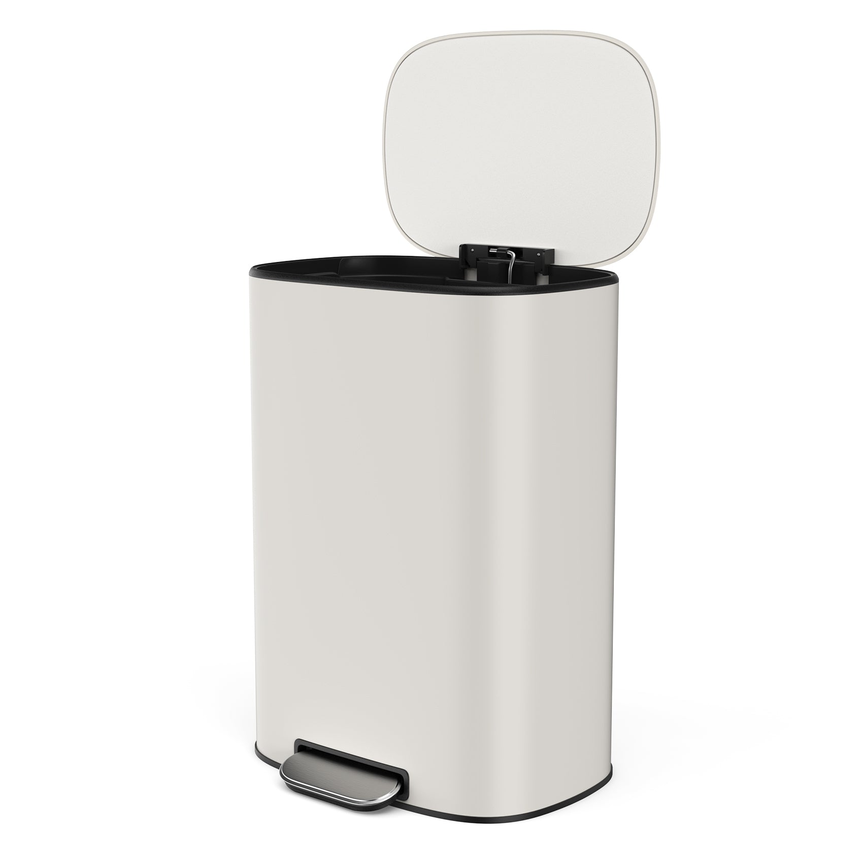 13 Gallon 50L Kitchen Foot Pedal Operated Soft Close Trash Can - Stainless Steel Ellipse Bustbin - White - Grand Goldman Shop