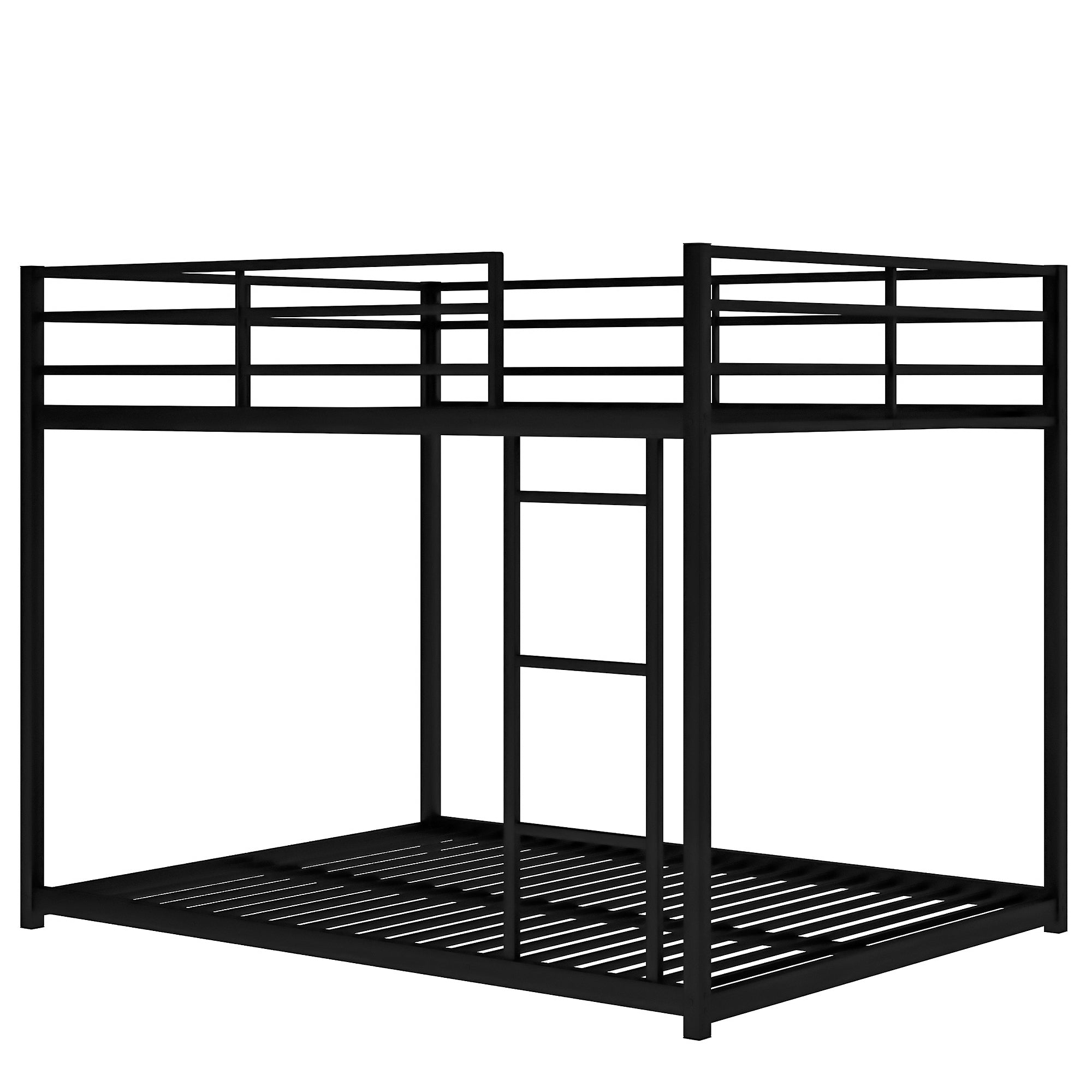 Full Over Full Metal Bunk Bed with Ladder, Black Steel Frame, 77.1''L x 55.9''W x 53.7''H - Grand Goldman Shop