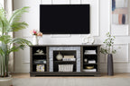 Mantel Stone TV Media Stand with with Faux Stacked Stone Surround, Modern Entertainment Console with Open Storage Space,Grey, 58.31'W*15.39'D*26.06'H - Grand Goldman Shop