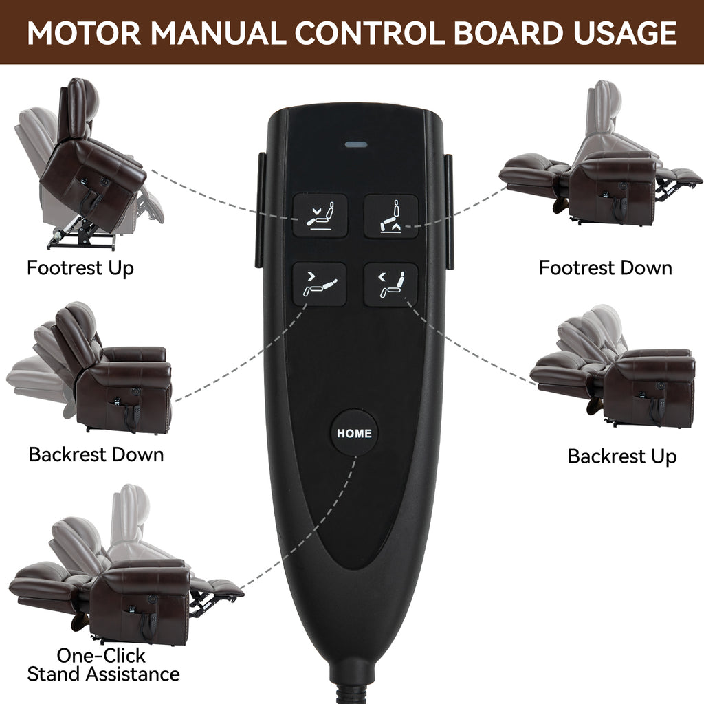 Power Lift Recliner Chair Heat Massage Dual Motor Infinite Position Up to 350 LBS, Faux Leather, Heavy Duty Motion Mechanism with USB Ports, Brown - Grand Goldman Shop