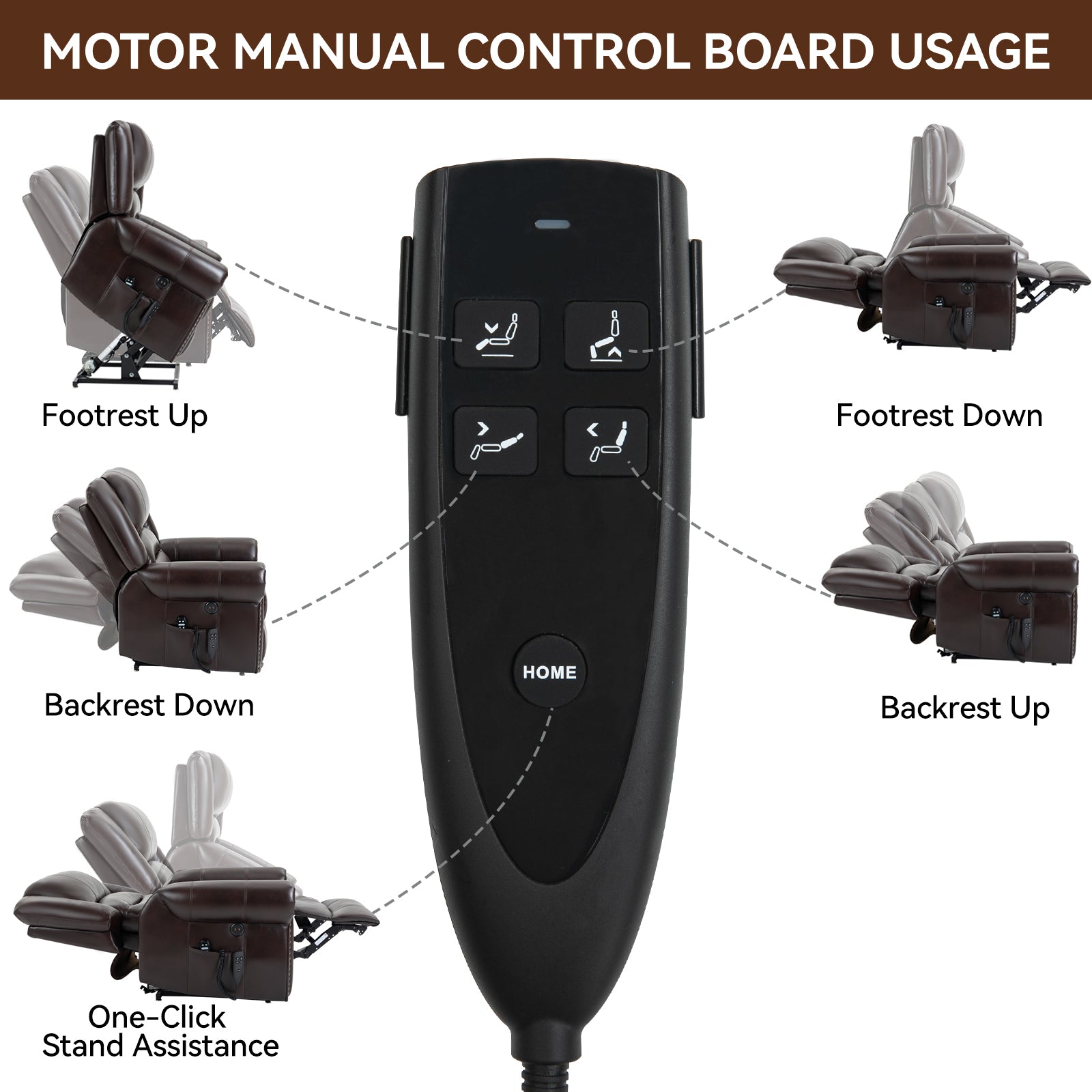 Power Lift Recliner Chair Heat Massage Dual Motor Infinite Position Up to 350 LBS, Faux Leather, Heavy Duty Motion Mechanism with USB Ports, Brown - Grand Goldman Shop