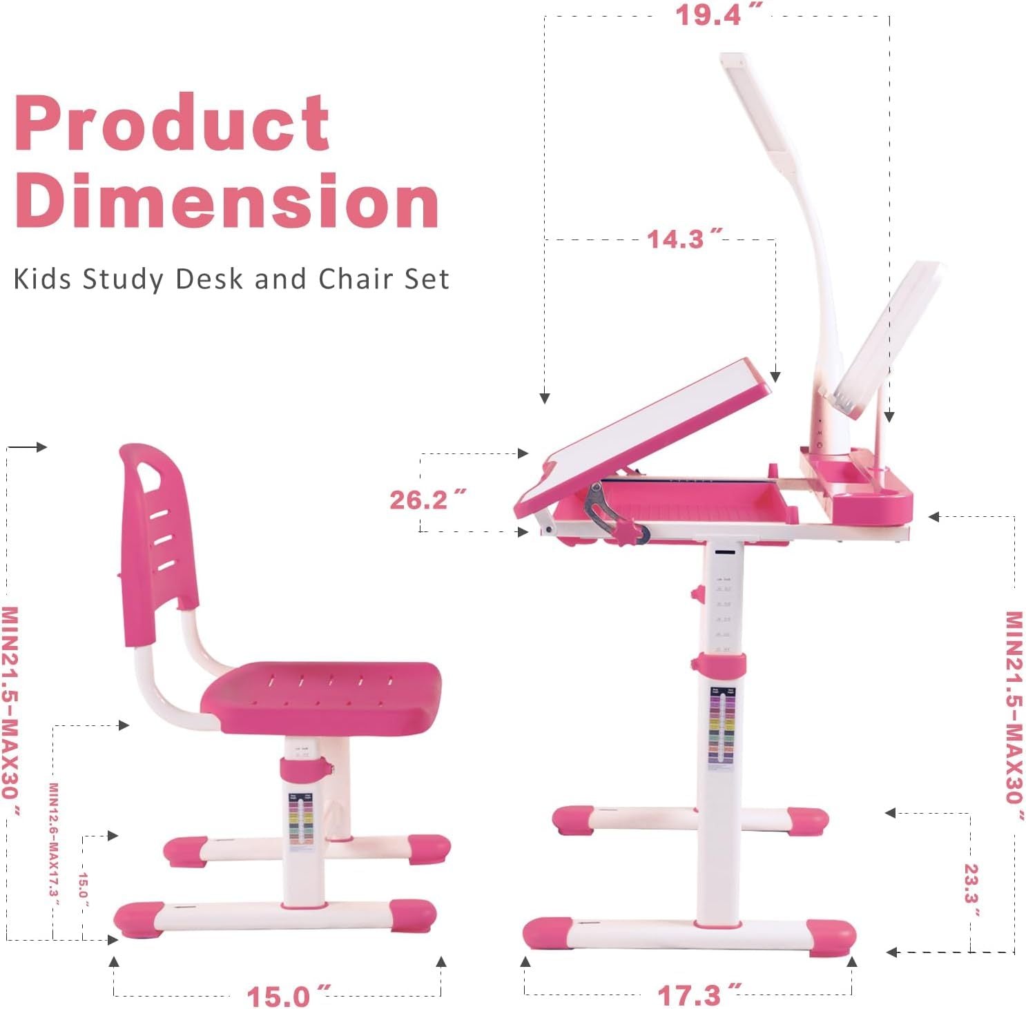 Desk for Kids Desk and Chair Set Kids Art Desk Drafting Table Desk Set with Adjustable Height, 40-Degree Tiltable Children De