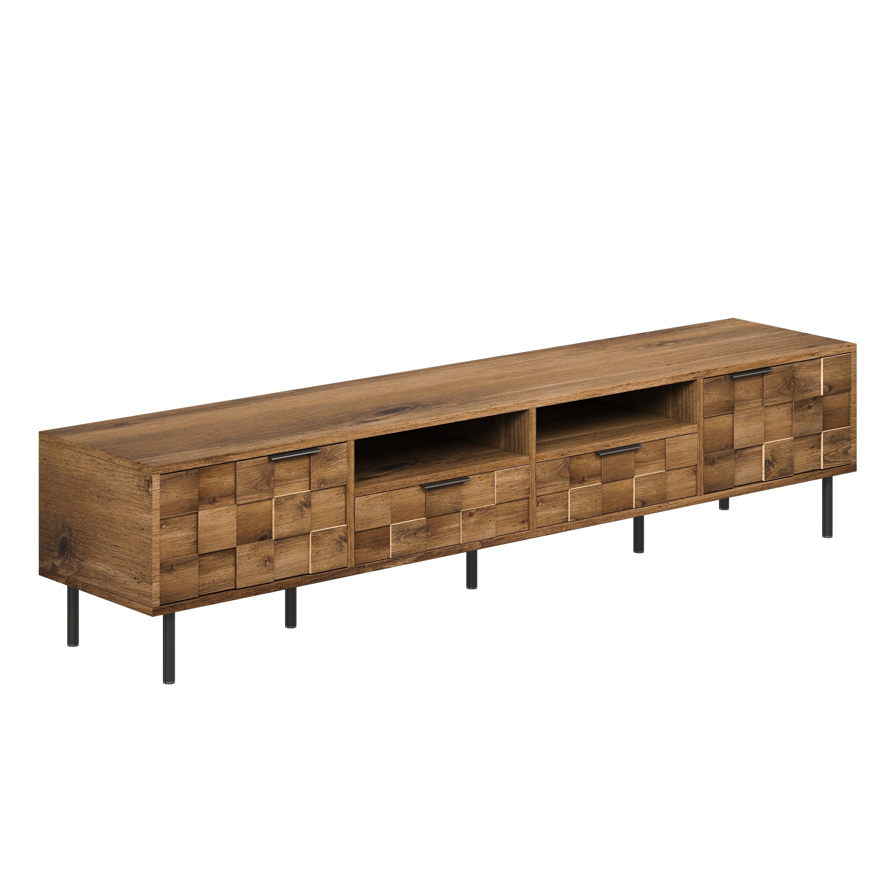 Mid Century TV Stand with 2 Drawers, Media Console Table for TVs up to 85'', Natural Finish Storage Cabinet with Cable Management, 78.7'' x 15.7'' x 17.7'' - Grand Goldman Shop