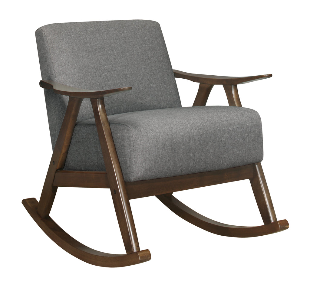 Modern Home Furniture 1pc Rocking Chair Gray Fabric Upholstered Dark Walnut Finish Wood Cushion Seat and Back - Grand Goldman Shop