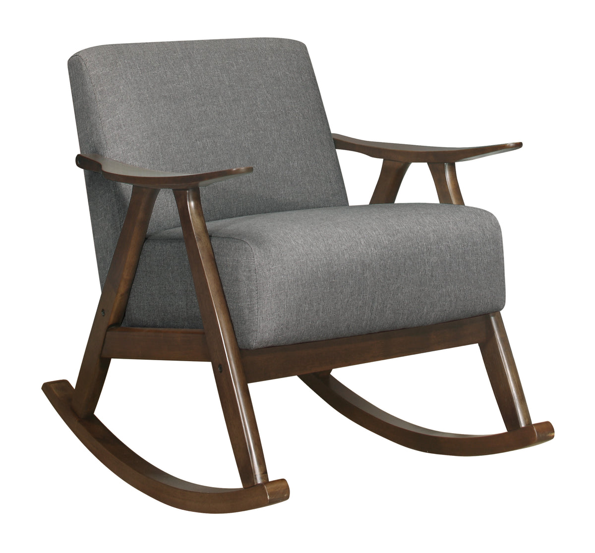 Modern Home Furniture 1pc Rocking Chair Gray Fabric Upholstered Dark Walnut Finish Wood Cushion Seat and Back - Grand Goldman Shop