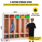 Coat Locker, 5-Section Daycare Cubby Coat Rack 48x12x48 inch, Classroom Coat Locker and Backpack Hanger, with 5 Hooks and Sto