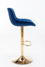 Chrome Footrest and Base Swivel Height Adjustable Mechanical Lifting Velvet + Golden Leg Simple Bar Stool,Set of 2,Navy - Grand Goldman Shop