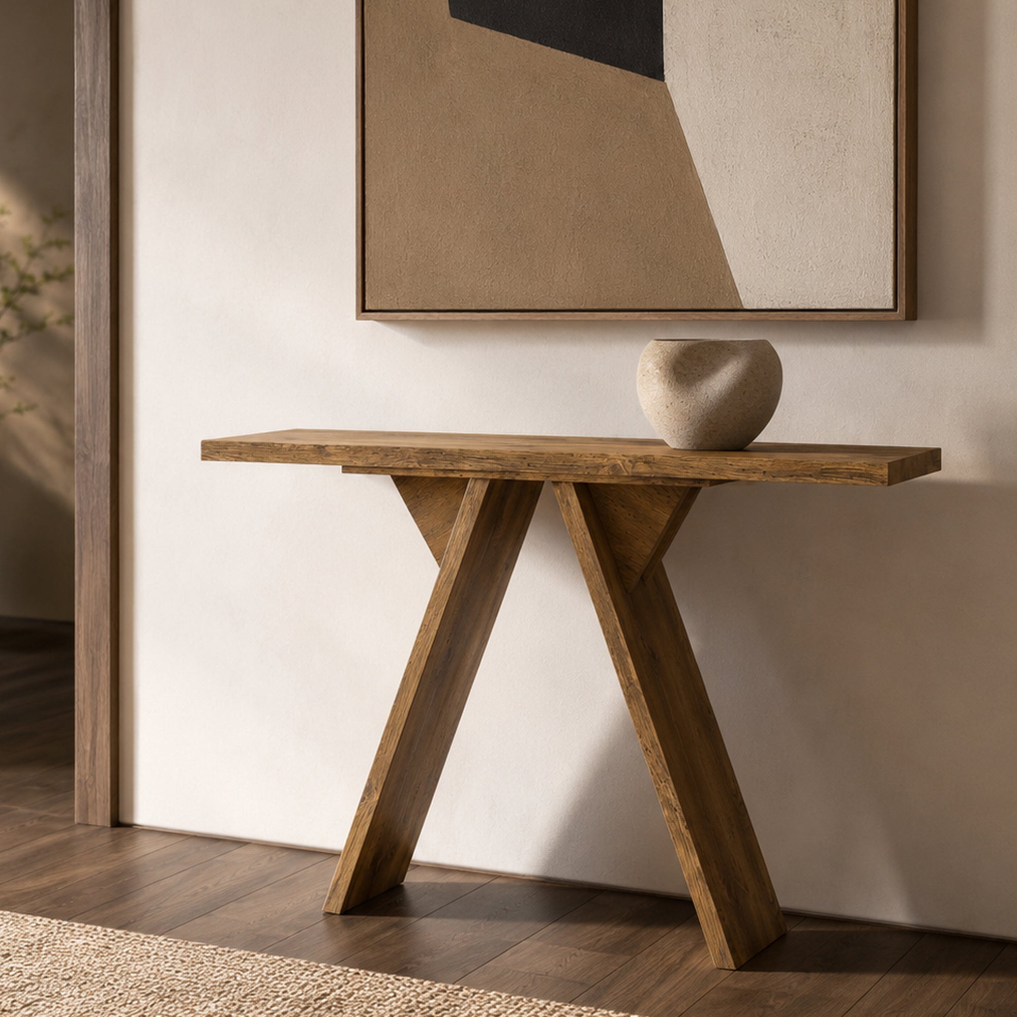 Console Table, 43.4-Inch Long Narrow Entryway Table with V-Shaped Base, Rustic Sofa Console for Hallway, Living Room, Behind Sofa - Grand Goldman Shop