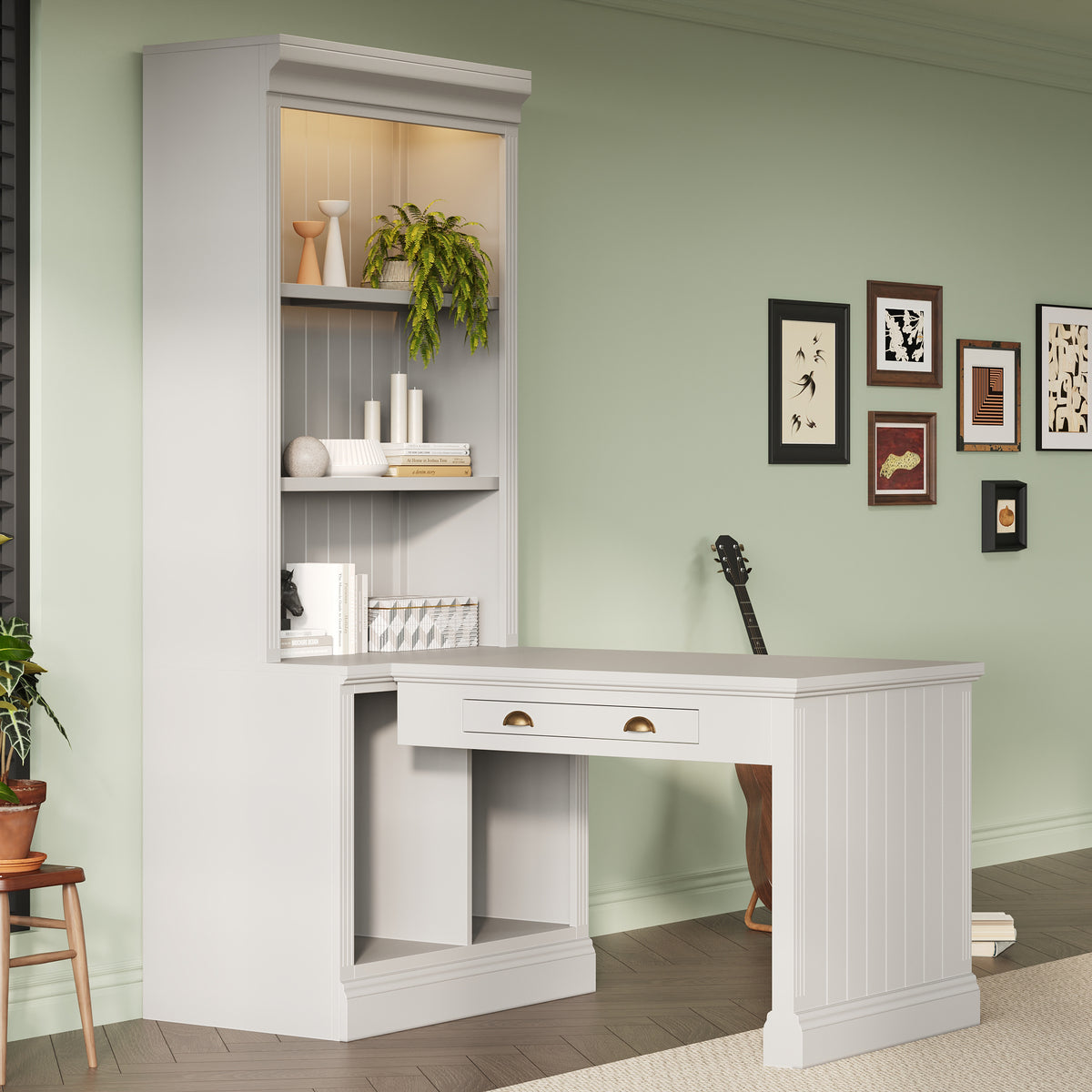 83.4'Tall Bookshelf with Writing Desk, Modern Bookcase with Study Desk, Workstation with Storage Shelf,Storage Bookcase with 