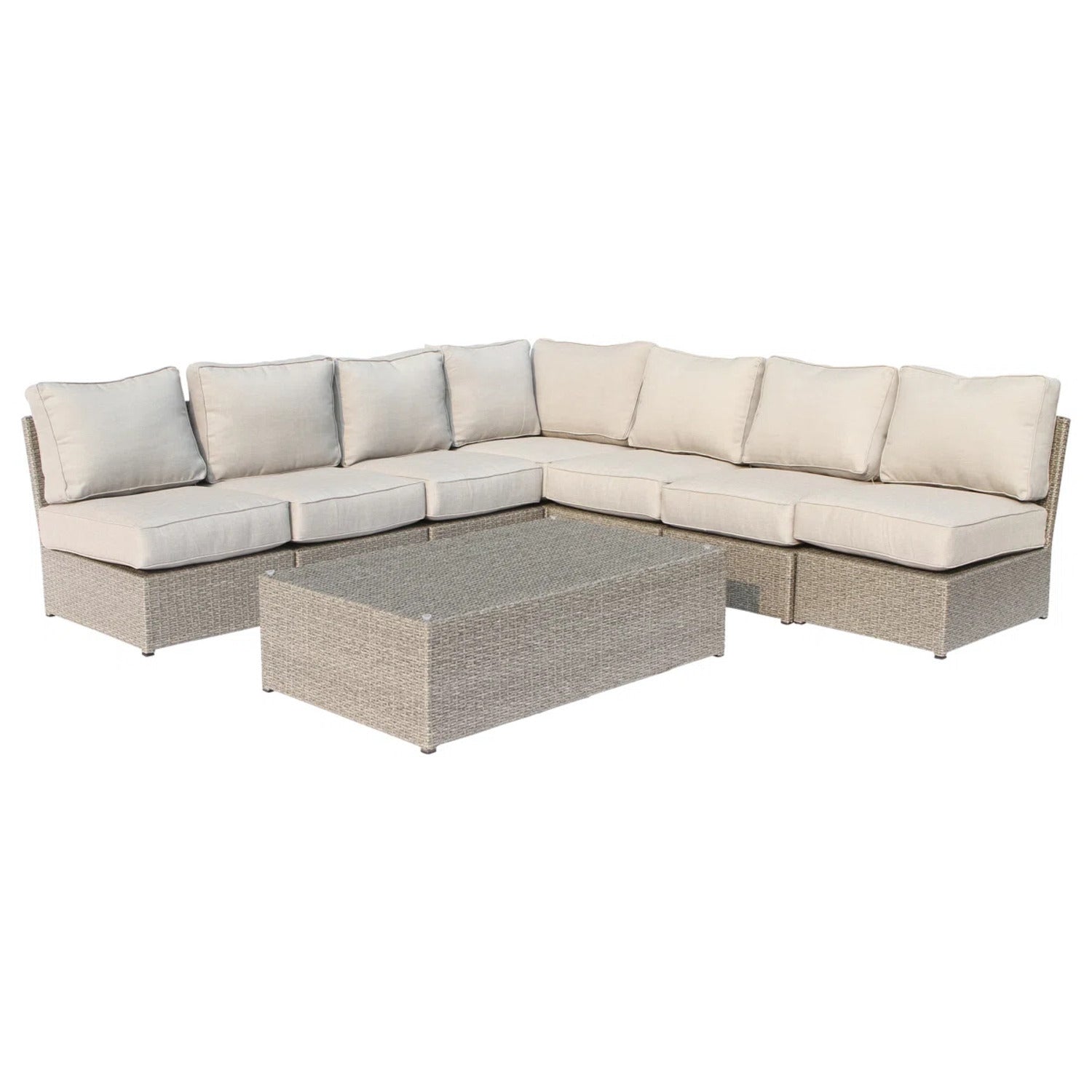 Luxuriöses 8-teiliges Terrassenset mit wetterfestem Polyrattan und Kissen in Grey Mix