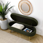 Elegant Ottoman Oval Storage Bench with Rubber Wood Legs in Green, Foam Upholstery, 43.5'x16'x16' - Grand Goldman Shop
