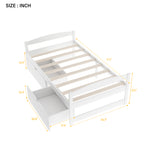 White Twin Size Platform Bed with Two Drawers, Pine Wood and MDF, 77.1''L x 40.7''W x 23.1''H - Grand Goldman Shop
