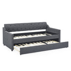 Twin Size Upholstered Daybed with Trundle and USB Charging, Dark Gray Linen - Grand Goldman Shop