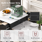 K&K 82.6' Fluted Kitchen Island with Extendable Dining Table for 4-6, Island Table for Kitchen with Power Outlet, Kitchen Table with Double-Side Storage, 2 Drawers 2 Side Open Shelves, Black - Grand Goldman Shop
