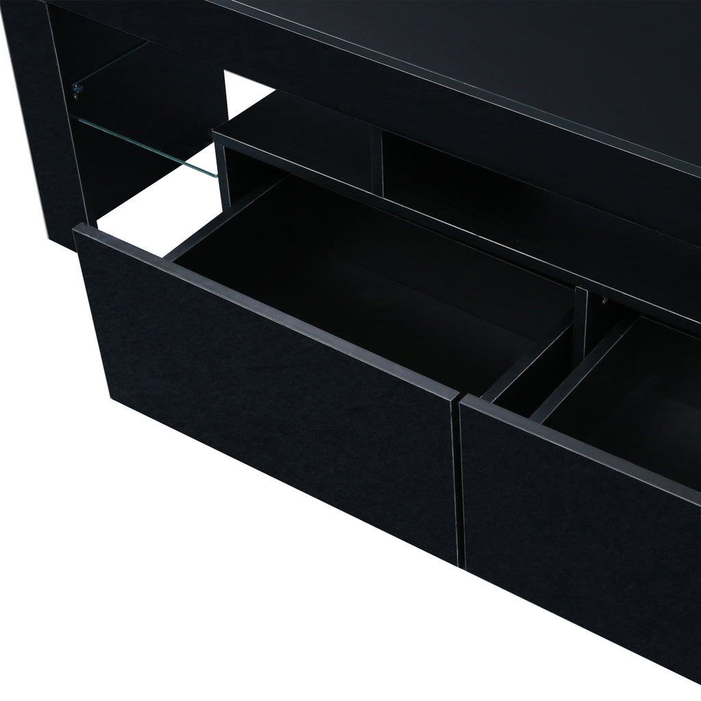 Modern Black TV Stand, 20 Colors LED TV Stand w/Remote Control Lights - Grand Goldman Shop