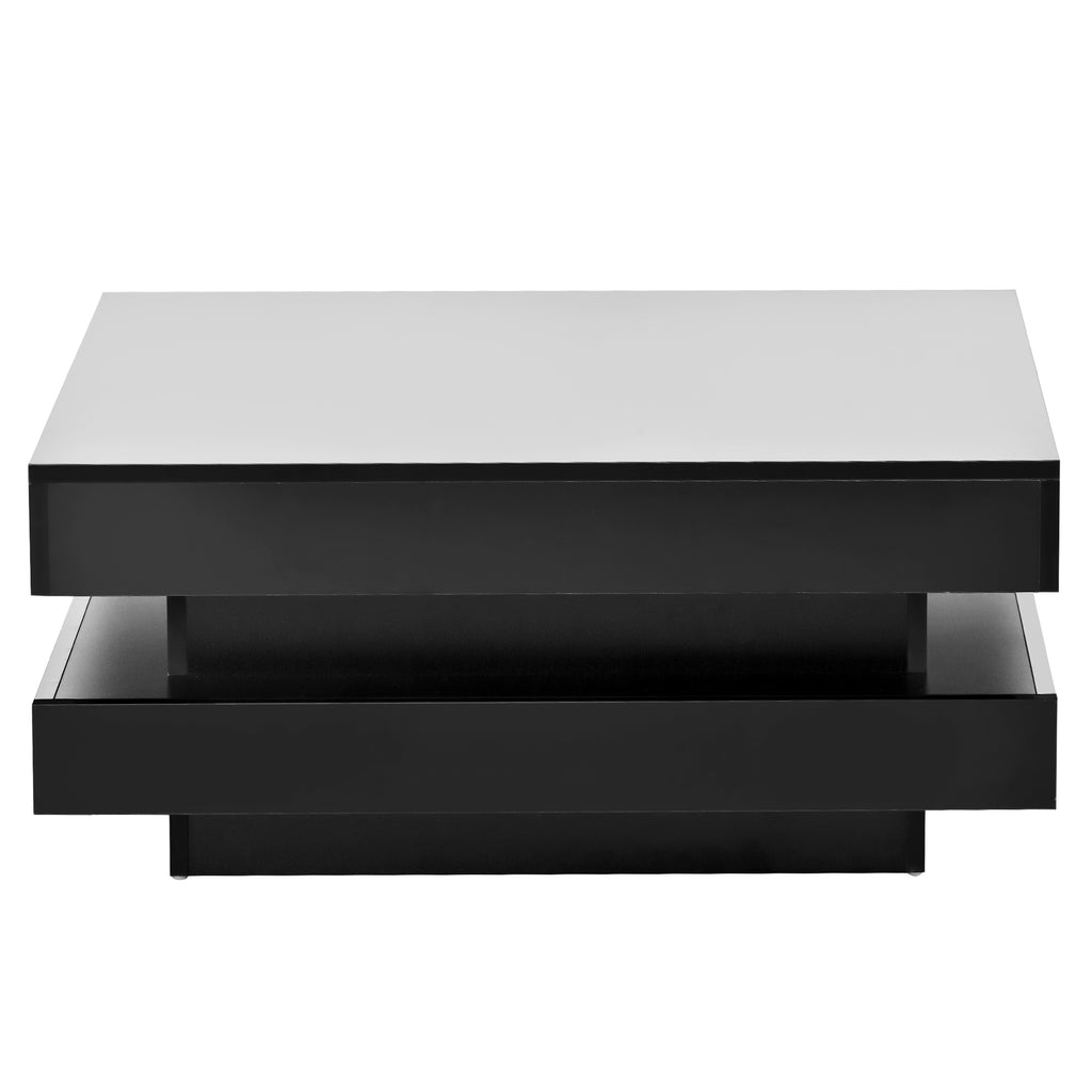 ON-TREND High Gloss Minimalist Design with LED Lights, 2-Tier Square Coffee Table, Center Table for Living Room, 31.5''x31.5''x14.2'',Black - Grand Goldman Shop