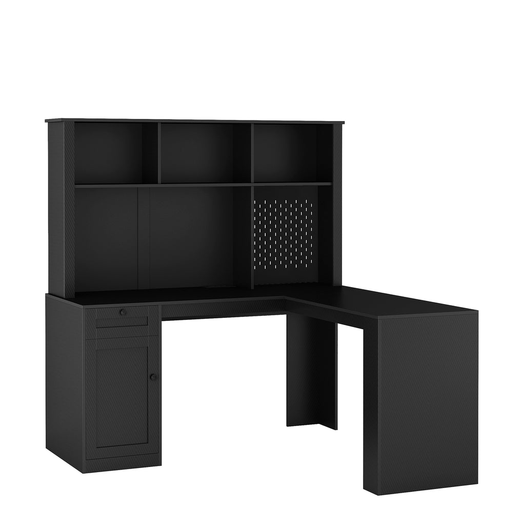L Shaped Desk with Charger,Computer Desk with Drawers,Bookshelf,Modern Corner Desk,Home Office Desk,L-Shaped Study Table Writ